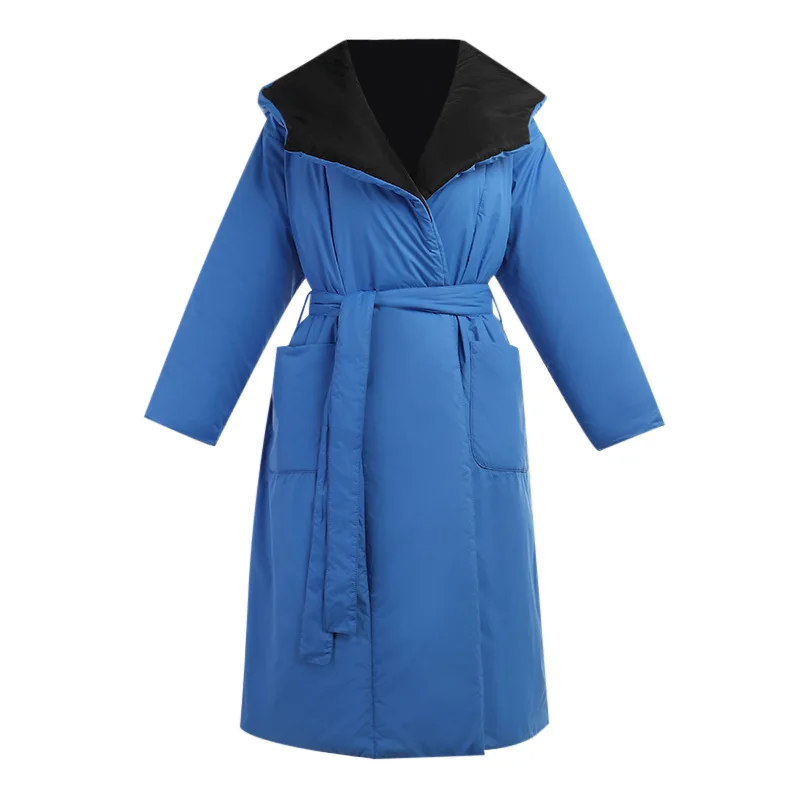 Winter Clothes Women Light Luxury Women's Pocket Hooded Belt Long Cotton Clothing Fashion Warm Loose Sweater Coat Women