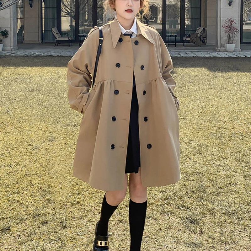 

Тренчкот женский осенний, классический двубортный стильный свободный Дамский Топ средней длины, пальто с карманами, G301