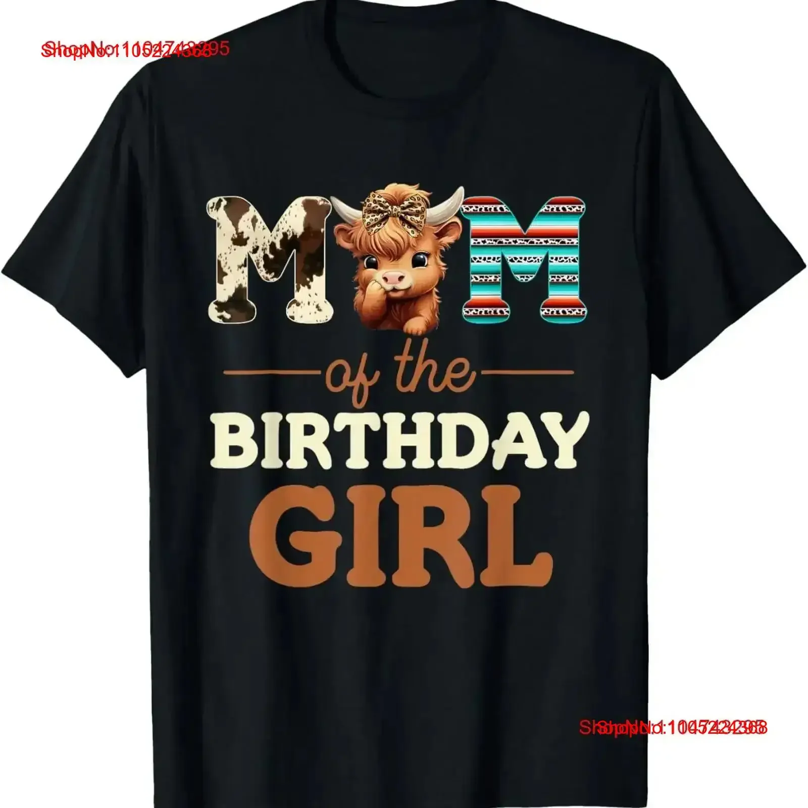 Фото Футболка Mom of The Birthday Girl Highland Cow Print First Bday, винтажная потертая слегка топ для повседневной носки, универсальная повседневная одежда №1