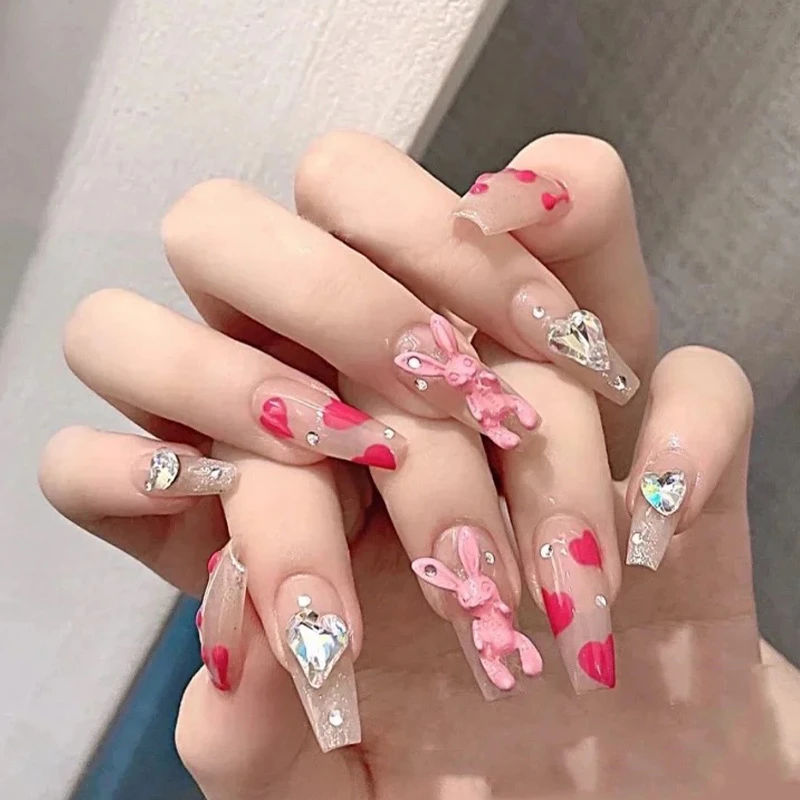 

Z148 Press on Nails Set Y2K Long Faux Ongles with Designs
