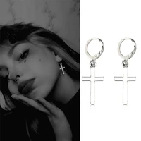 women mens stainless steel drop earrings blacksilver color cross gothic punk rock style pendientes mujer moda fashion jewelry