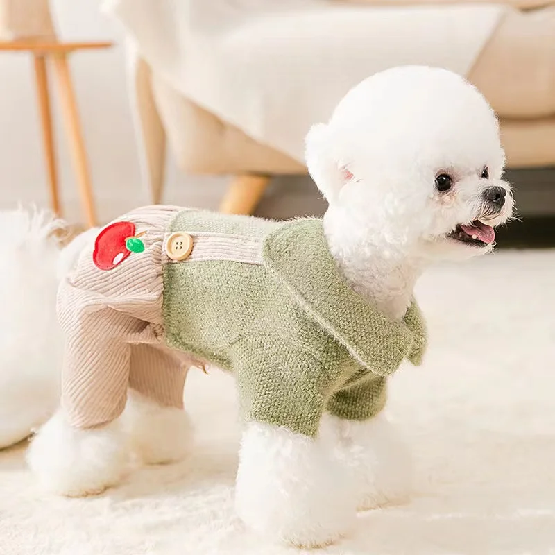 

Dog Hoodies Apple Suspenders Skirts Pet matching outfit Small And Medium-sized Dog Spring Autumn Pet Supplies Kitten Doggie Soft