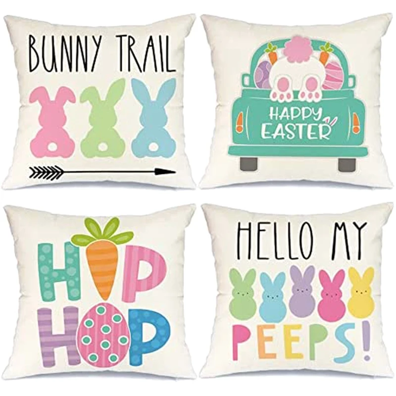 

Easter Pillow Covers 18X18 Set Of 4 Easter Decorations Farmhouse Throw Pillows For Home Farmhouse Easter Decor