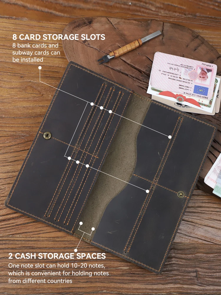 Винтажный кошелек из натуральной кожи Crazy horse Мужской Длинный клатч сумка ручной