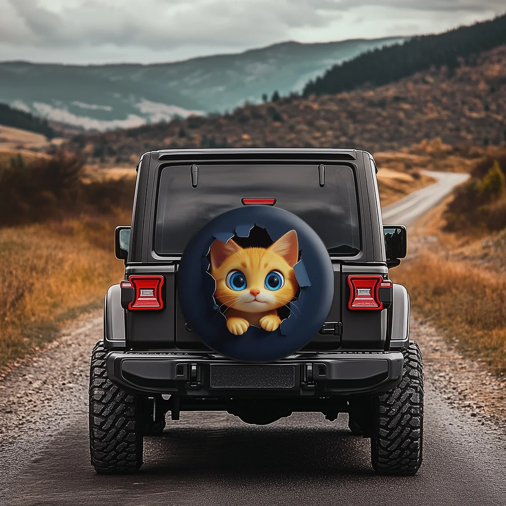 Фото Симпатичный чехол для шин Holey Cute Cat, очаровательный и креативный дизайн, подходит для пикапов/джипов/кроссоверов/купе, очень забавный и привлекательный для глаз. №1