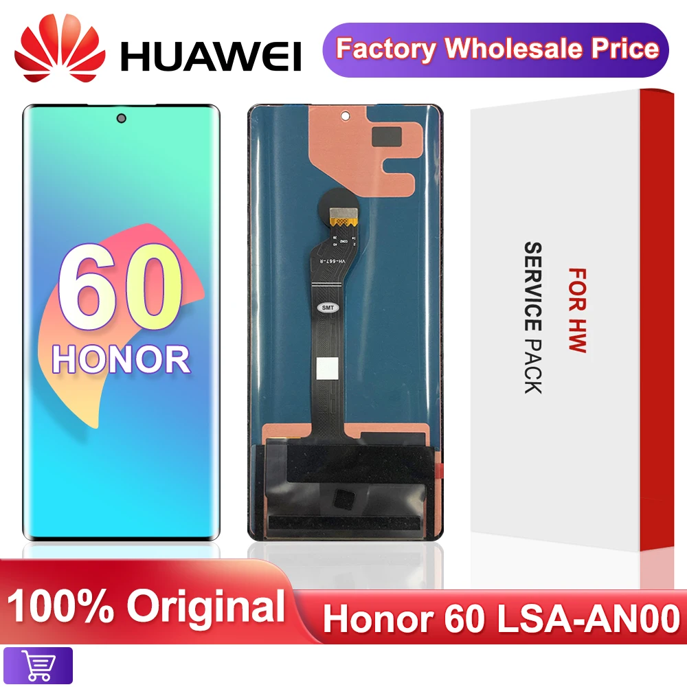 

Оригинальный Новый ЖК-дисплей 6,67 дюйма для honor 60, с рамкой кодирующий преобразователь сенсорного экрана в сборе, замена для Honor 60 LSA-AN00 LCD