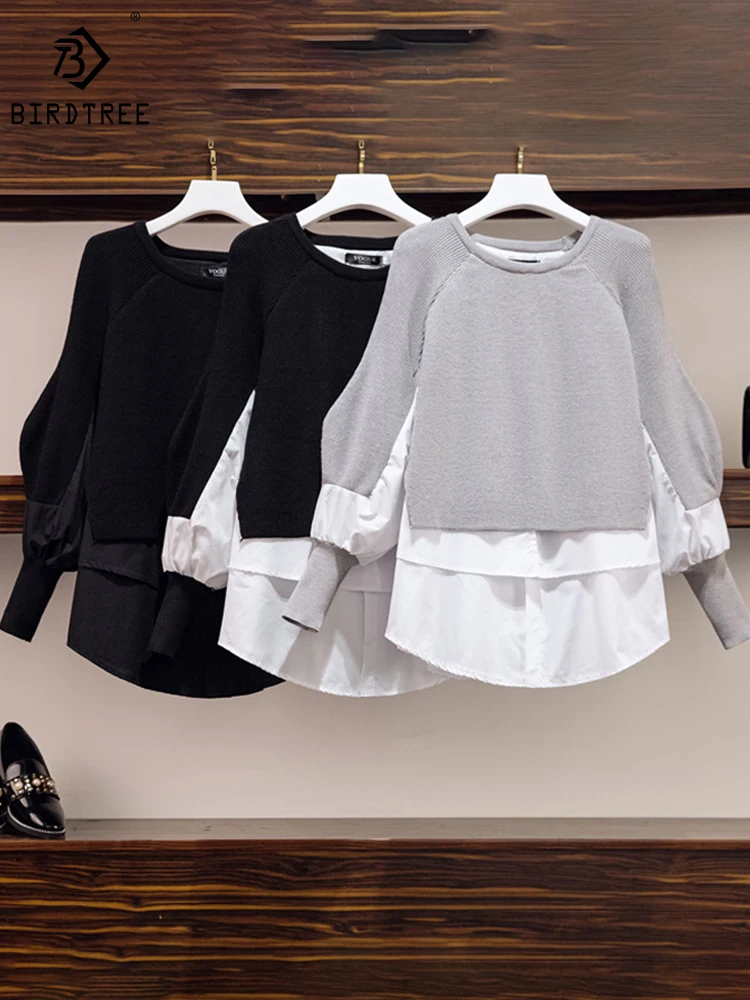 

Женский весенний пуловер в европейском и американском стиле, Женский лоскутный Свободный пуловер с длинными рукавами, свитер, Модная вязаная одежда T11001X