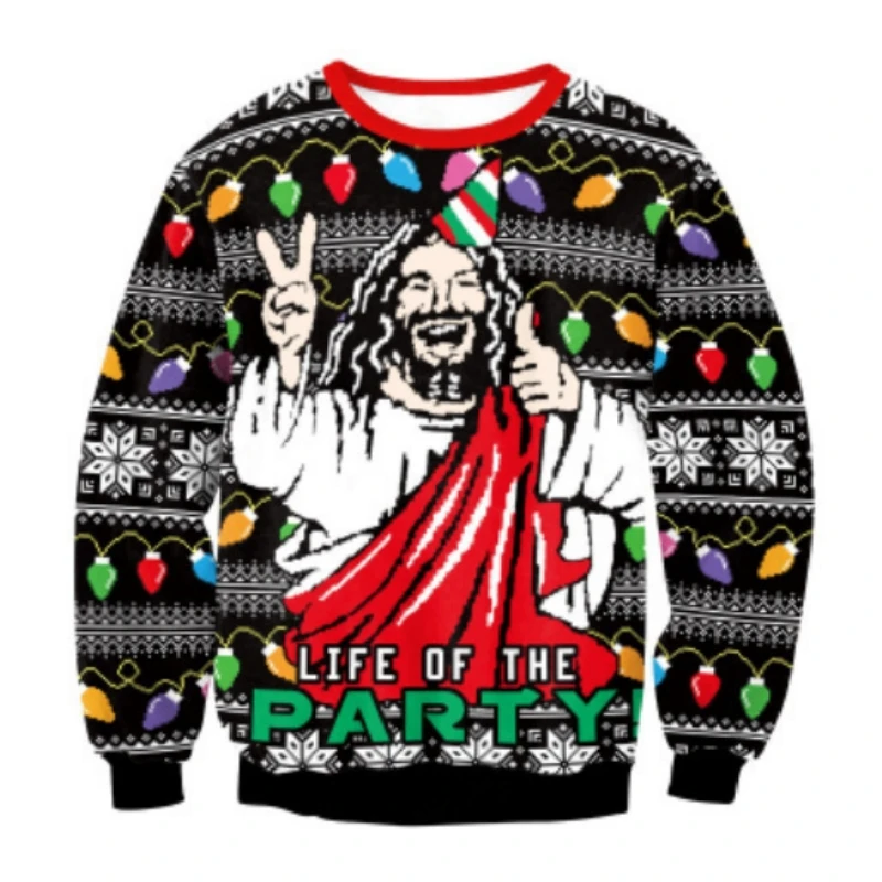 Свитшот мужской оверсайз с длинным рукавом и 3D-принтом Санта-Клауса