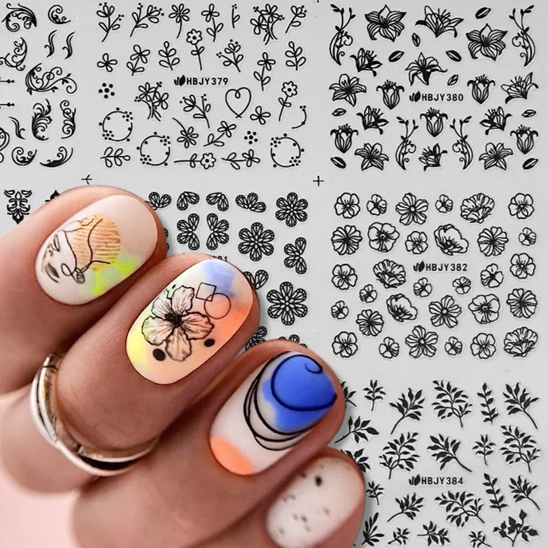 3D Nail Sticker Gold Flower Leaf Design Geometry Line Art Sliders Manicure Polish Decal Wrap Decoration | Красота и здоровье