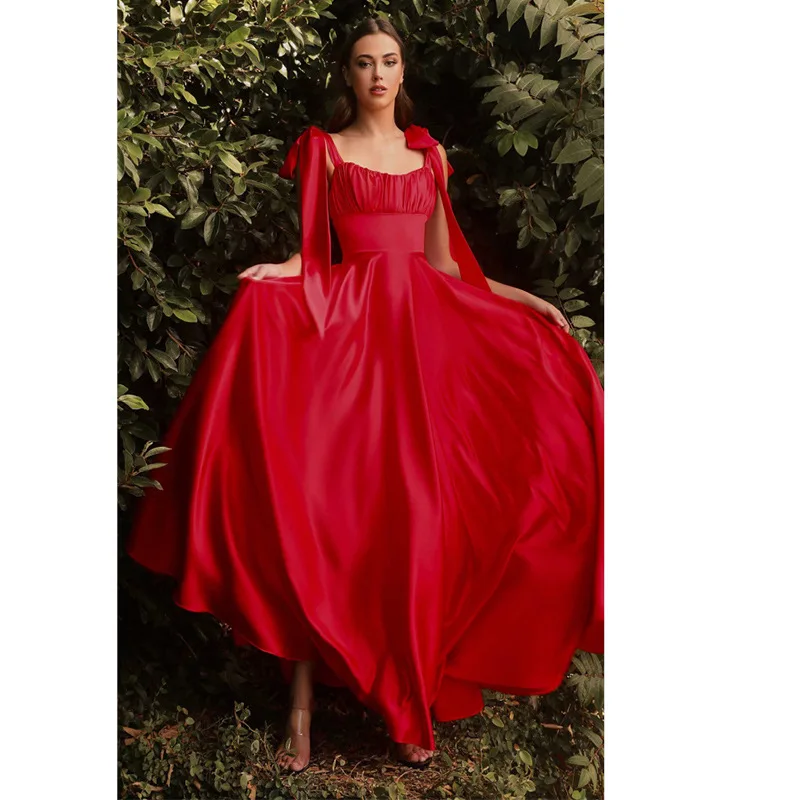 Satin Pleated Prom Dress Women Elegant Sleeveless Halter Wedding Dress 2022 Sexy Birthday Party Club Maxi Long Dress Female