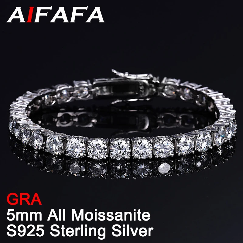 

AIFAFA Real 5mm All Moissanite Tennis Bracelets For Women Men S925 Sterling Silver Sparkling Diamond Hand Chain Fine Jewelry GRA
