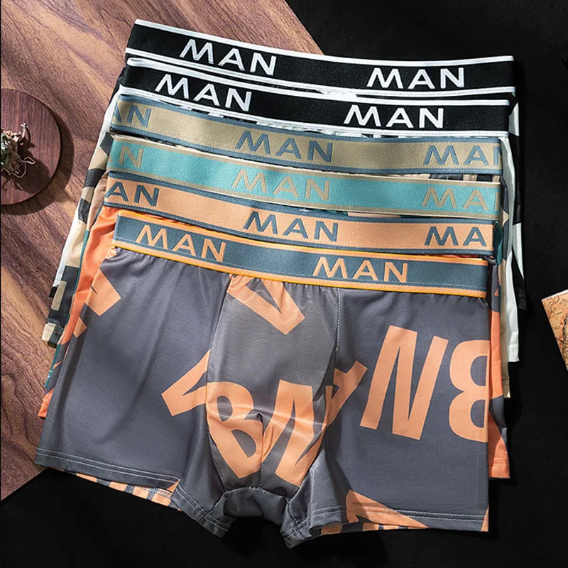 Men Boxers Shorts Underpants Man Men's Panties Men Boxer Ice Silk Underwear Printed Male Letter Printed Breathable Boxershorts