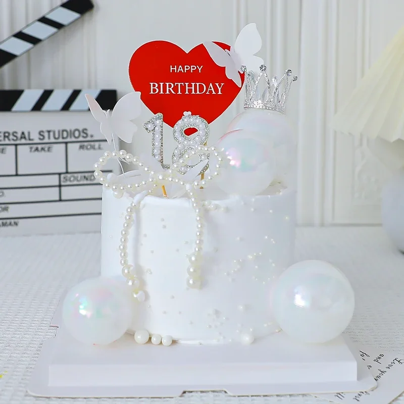 

Hearts Butterfly Happy Birthday Cake Decoration Supplies Minimalist Gold Silver LoveHeart Wedding Party Cake Decoration Supplies