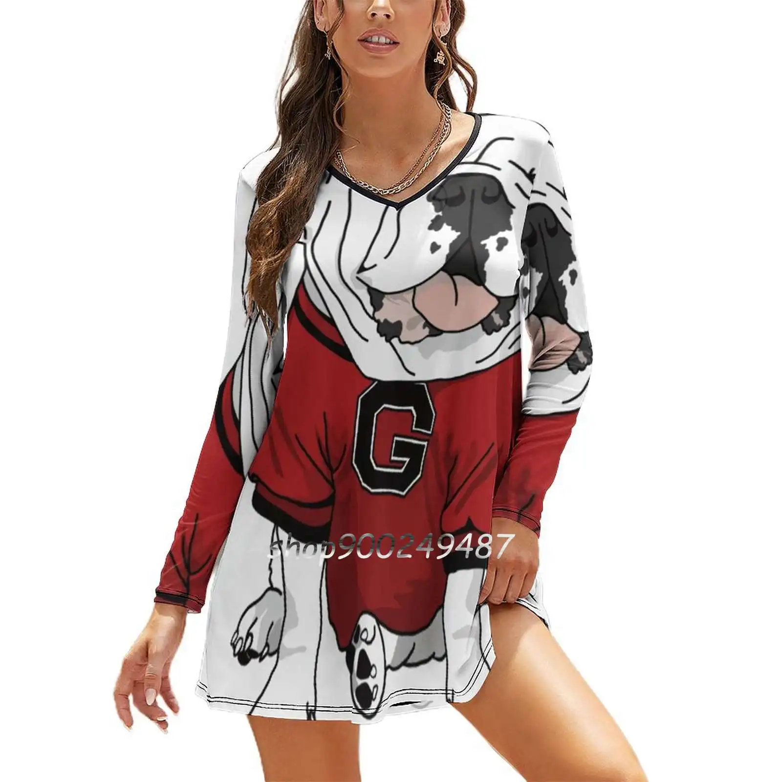 

Uga Bulldog Dresses For Women A-Line Korea Style Slim Long Sleeve Dress University Of Georgia Uga Go Dawgs Football Mascot