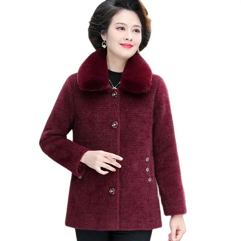 

Middle-Aged Elderly Women's Winter Coat High Quality Imitation Mink Velvet Outerwear Fashion Thickened With Cotton Woolen Jacket