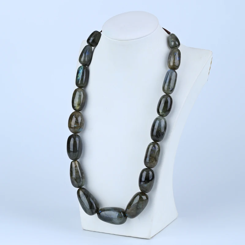 Natural Stone Labradorite Necklace Accessories 82cm,225g Beauty Jewelry For Moving Pendant Beads