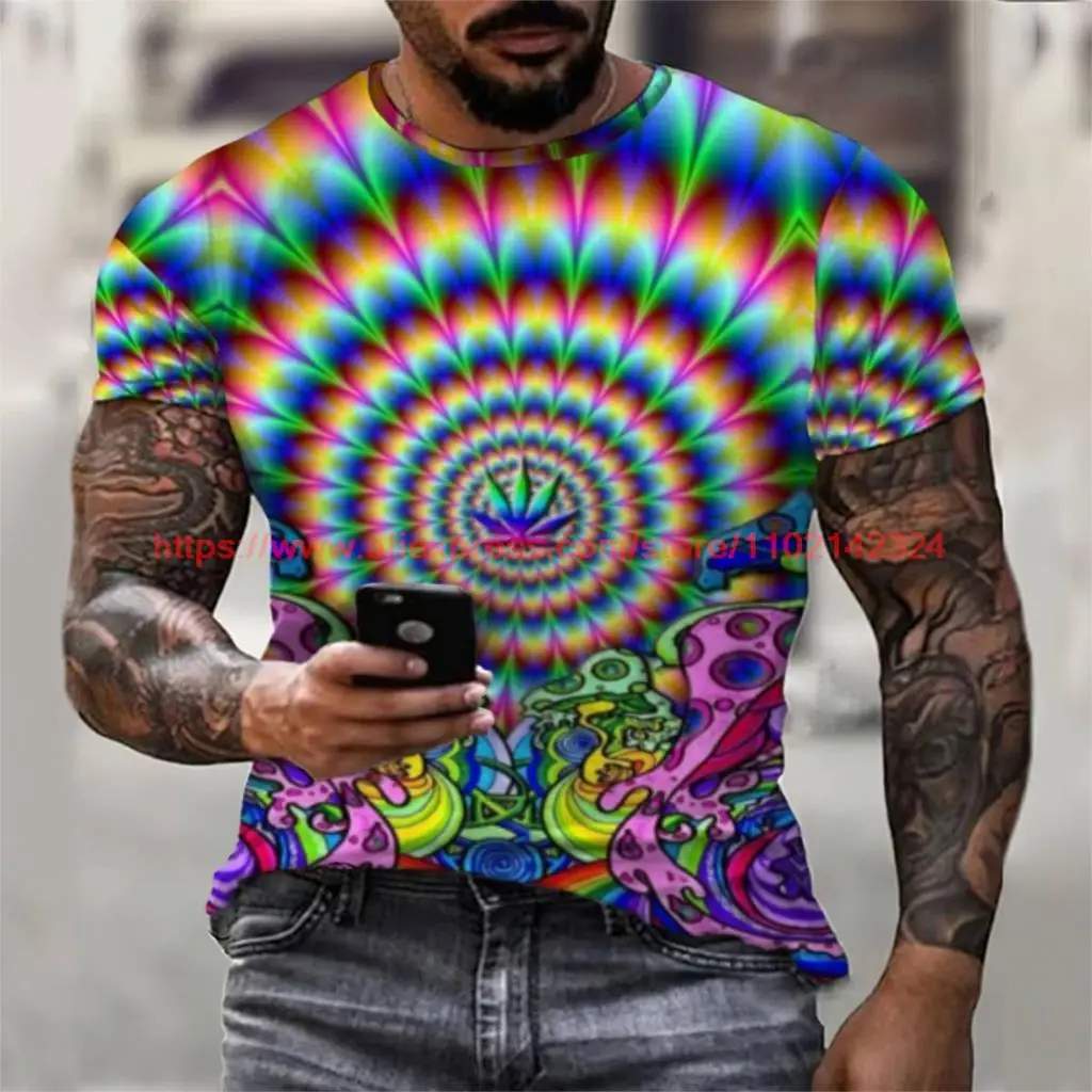 

Psychedelic Abstract Pattern Wallpaper Safari Style New Summer Men's T-shirt Short Sleeve Oversized O Neck Streetwear