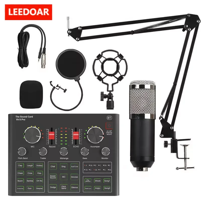 

NEW2023 V9XPro BM800 Sound Card Studio Music Set Mixer Noise Reduction Portable Microphone Voice Live Broadcast for Phone PC Rec