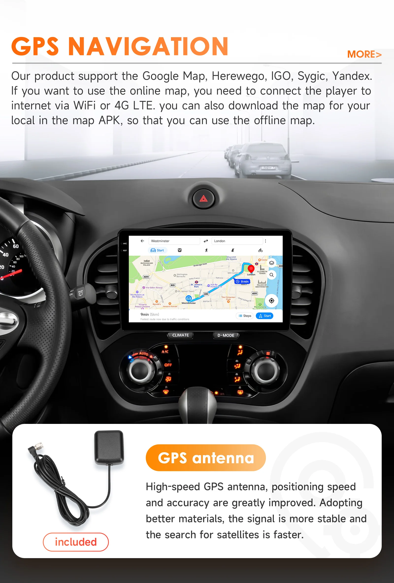 Фото Автомагнитола Hizpo 9 дюймов с навигацией для Nissan JUKE 2010-2014, интеллектуальные системы, беспроводной CarPlay, 8 ГБ ОЗУ, 128 ГБ ПЗУ, GPS, DSP, Wi-Fi, 4G №4