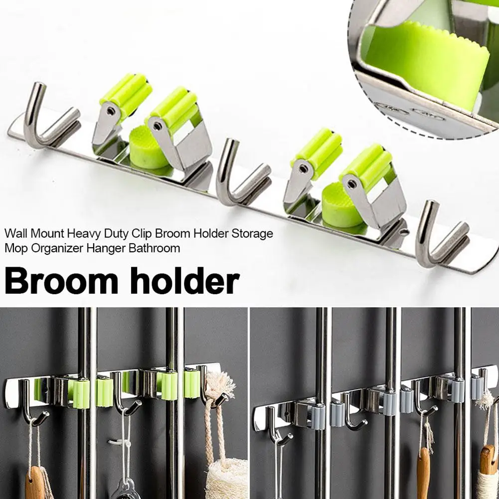 

Stainless Steel Mop Holder Wall Mount Mop Broom Rag Organizer Rustproof Accessories Bathroom Durable Umbrella Kitchen Holde Y1O0