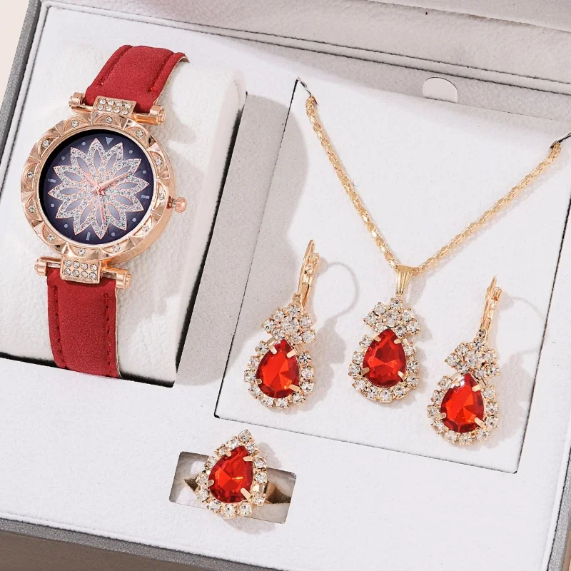 

New 5pcs Set Watches Women Leather Band Ladies Watch Simple Casual Women's Analog WristWatch Bracelet Gift Montre Femme(No Box)