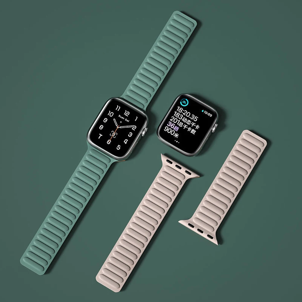 

Ремешок силиконовый магнитный для apple watch 8 7 6 SE 5 4 3, браслет для наручных часов, серия iWatch 38 40 41 мм 42 44 45 49 мм