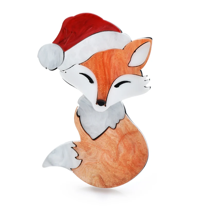 

Wuli&baby Acrylic Wear Hat Fox Brooches For Women Men Lovely Christmas New Year Animal Party Brooch Pin Gifts