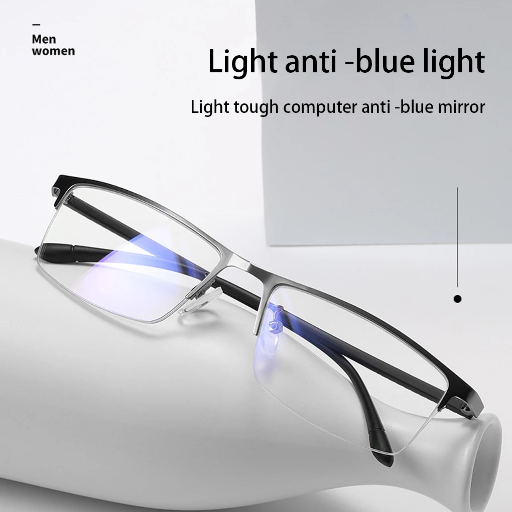

Unisex Metal Half Frame Eyeglasses Myopia Frame Available Anti Blue Light Lightweight Spectacles No Prescription for Computer