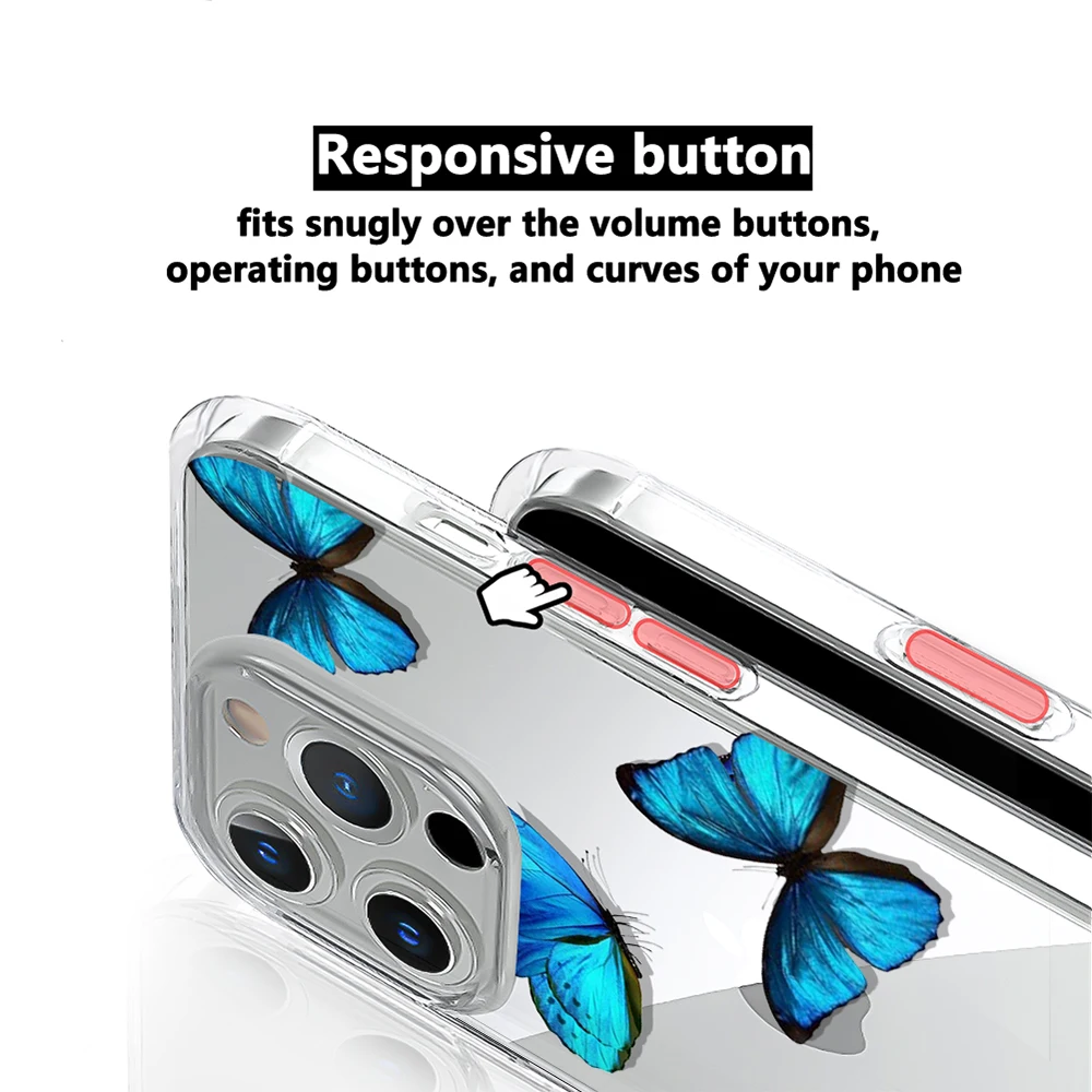 Ударопрочный чехол Blus Butterfly для Iphone 11 12 13 Pro Max Mini мягкий из ТПУ X XS MAX XR 6S 7 8 Plus SE 2 |