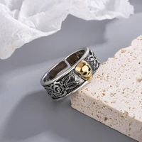 retro rose skull ring vintage punk metal carved gothic ring for mens ring rock party jewelry tiger sniffing rose open rings