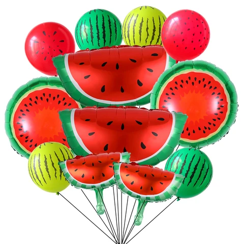 Набор из 12 воздушный шар в форме арбуза, летние каникулы, Гавайские фрукты, вечерние, украшения, фольга, фруктовый шар, день рождения, товары для дыни