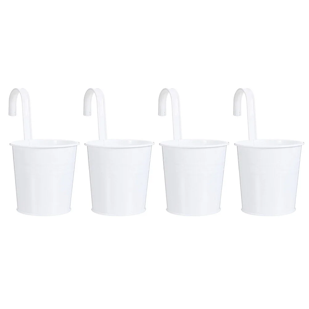 

4 Pcs Tin Hook Flower Pot Balcony Flowerpot Hanging Outdoor Planters Gardening Bucket Wall Iron Mini Window Grilles
