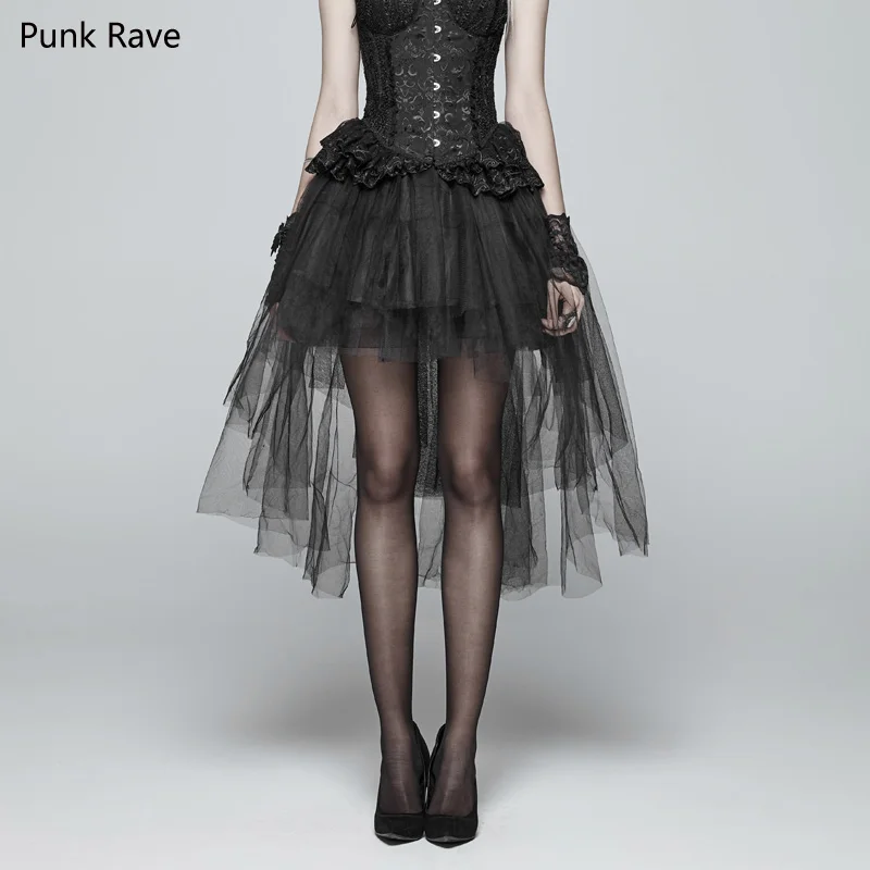 Punk Rave Black Casual Women Skirt Hollow Out Mesh Victorian Fashion Party Polyester Bubble Plaid Mini Slim Fit Skirts for Woman