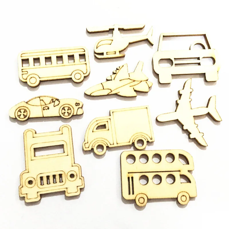 

30Pcs Vehicle Wood Chip Cartoon Handmade DIY Children's Coloring Piece Puzzle Teaching Handmade Materials
