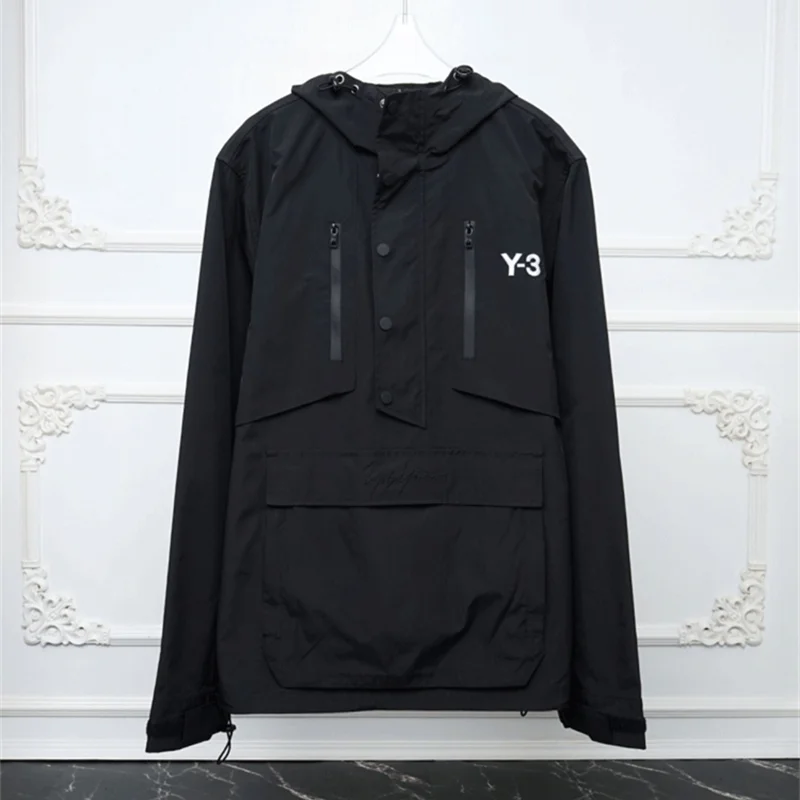 

Y-3 Y3 Yohji Yamamoto Spring And Autumn Printing Embroidery Workwear Hooded Sweater Drawstring Men's Pullover Trench Coat