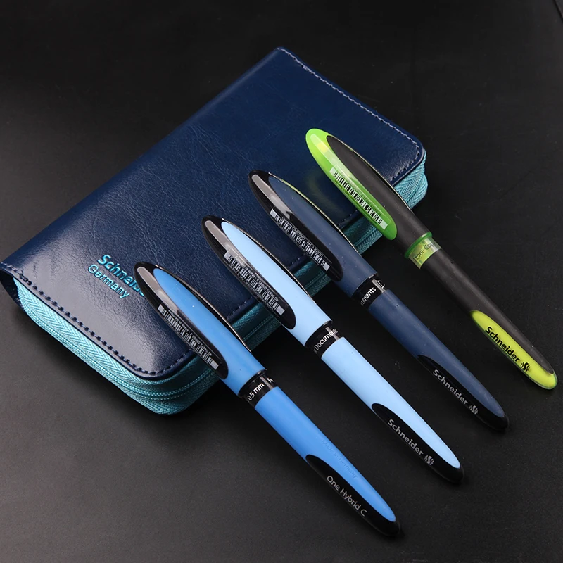 4pcs/set Germany Schneider Gel Pen Signing Pen Highlighter Marker Pen 0.6mm/0.3mm/0.5mm/1-4mm Leather Pencil Box Case Gift