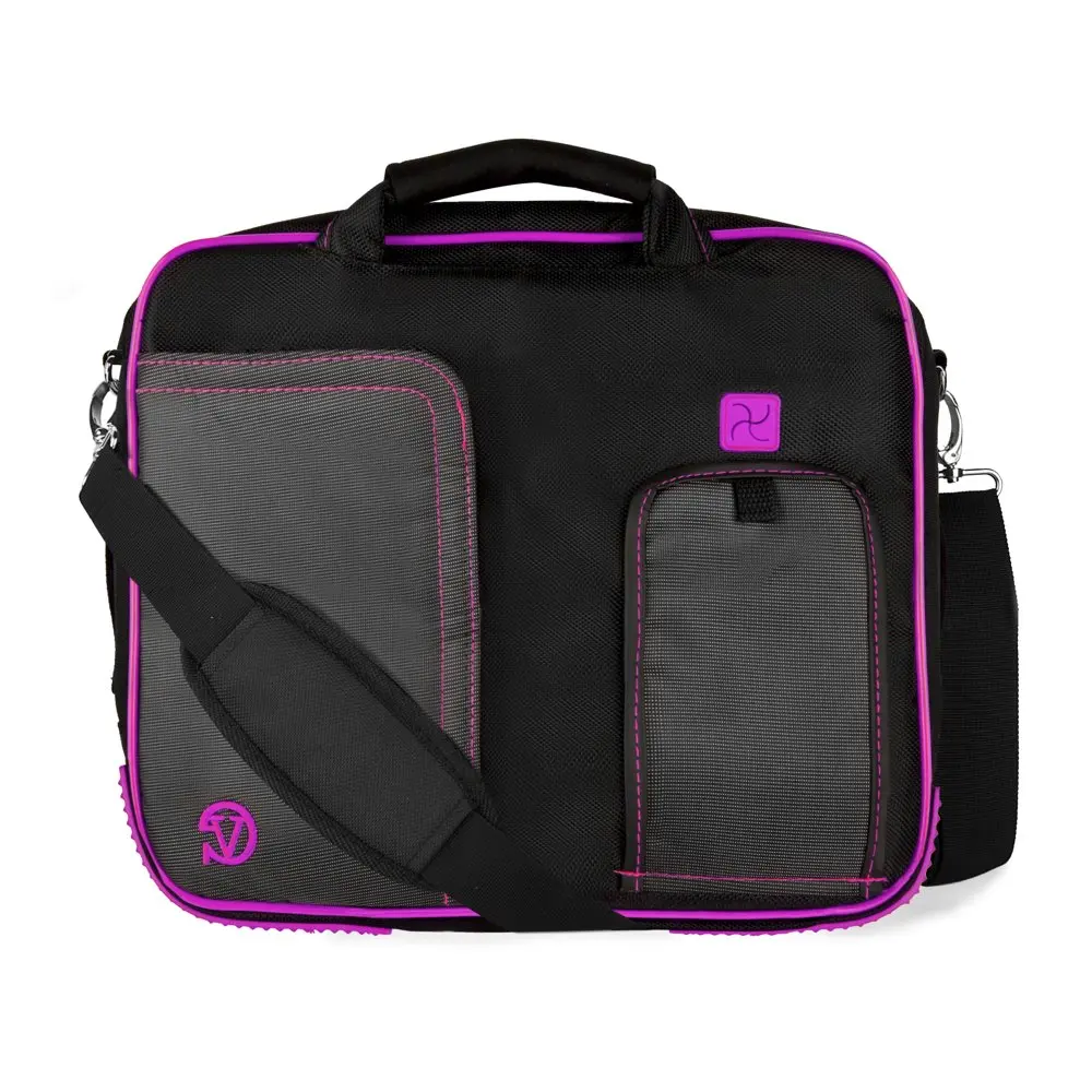 Black with Purple Trim School and Business Work Messenger Bag Fits up to 13 inch Laptop