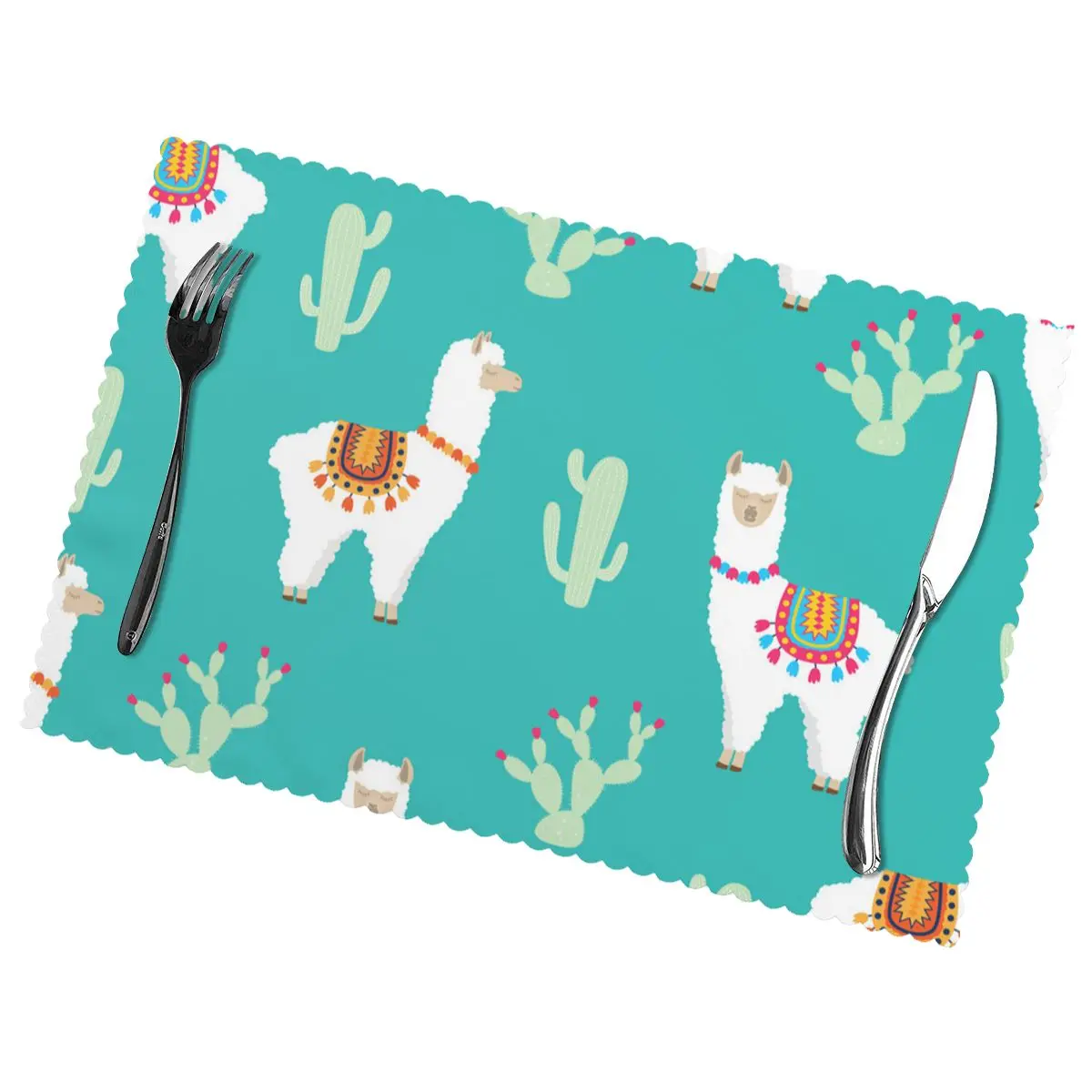 

Llama Alpaca And Cactus Non-Slip Insulation Place Mats for Kitchen Dining Table Washable Placemats Bowl Coaster Cup Mat Set of 6