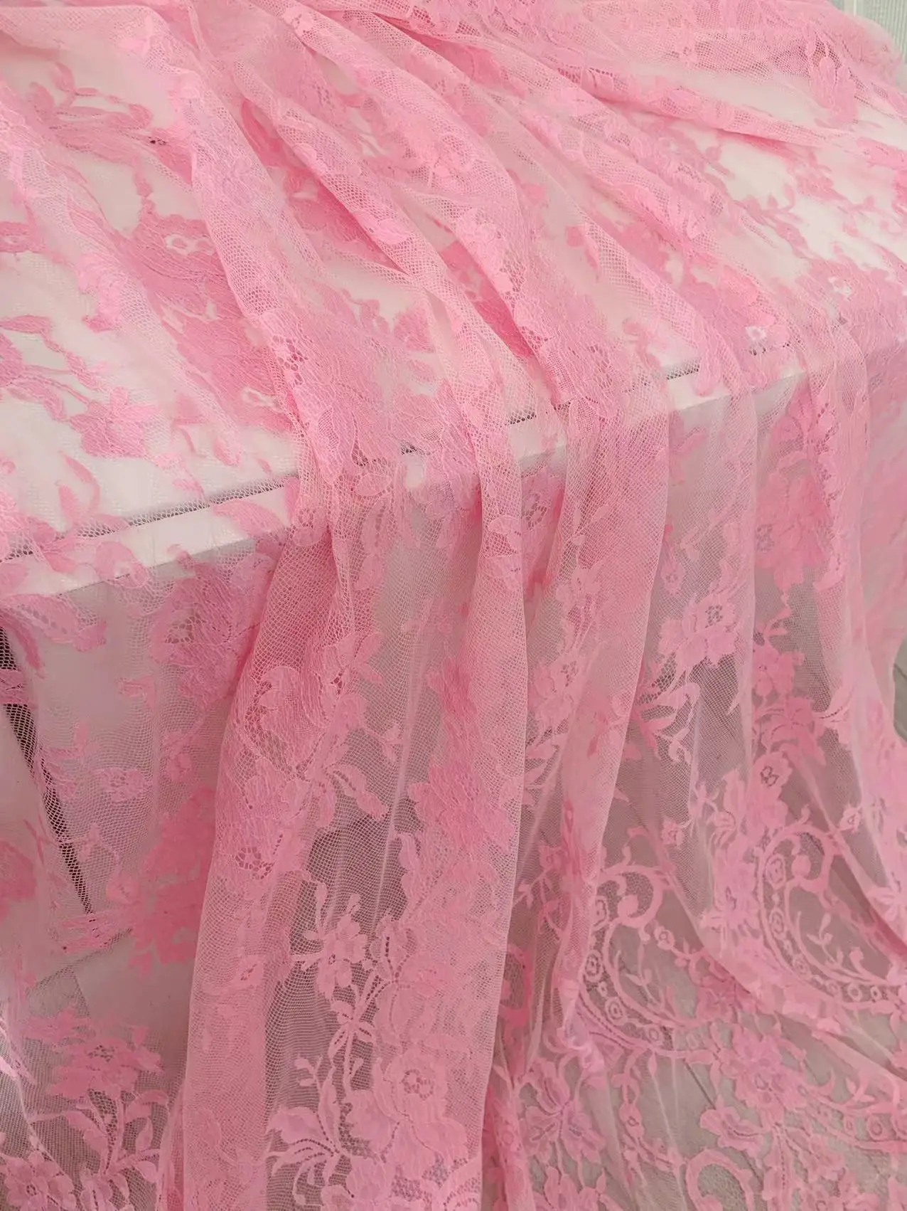 150 см * розовая кружевная ткань с цветами Шантильи сетчатая сетка для декора лифа