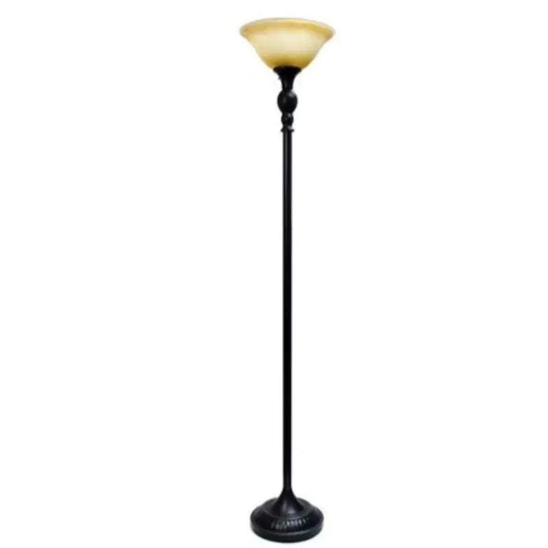 

Floor Lamp with Marbelized Amber Glass Shade, Restoration Bronze