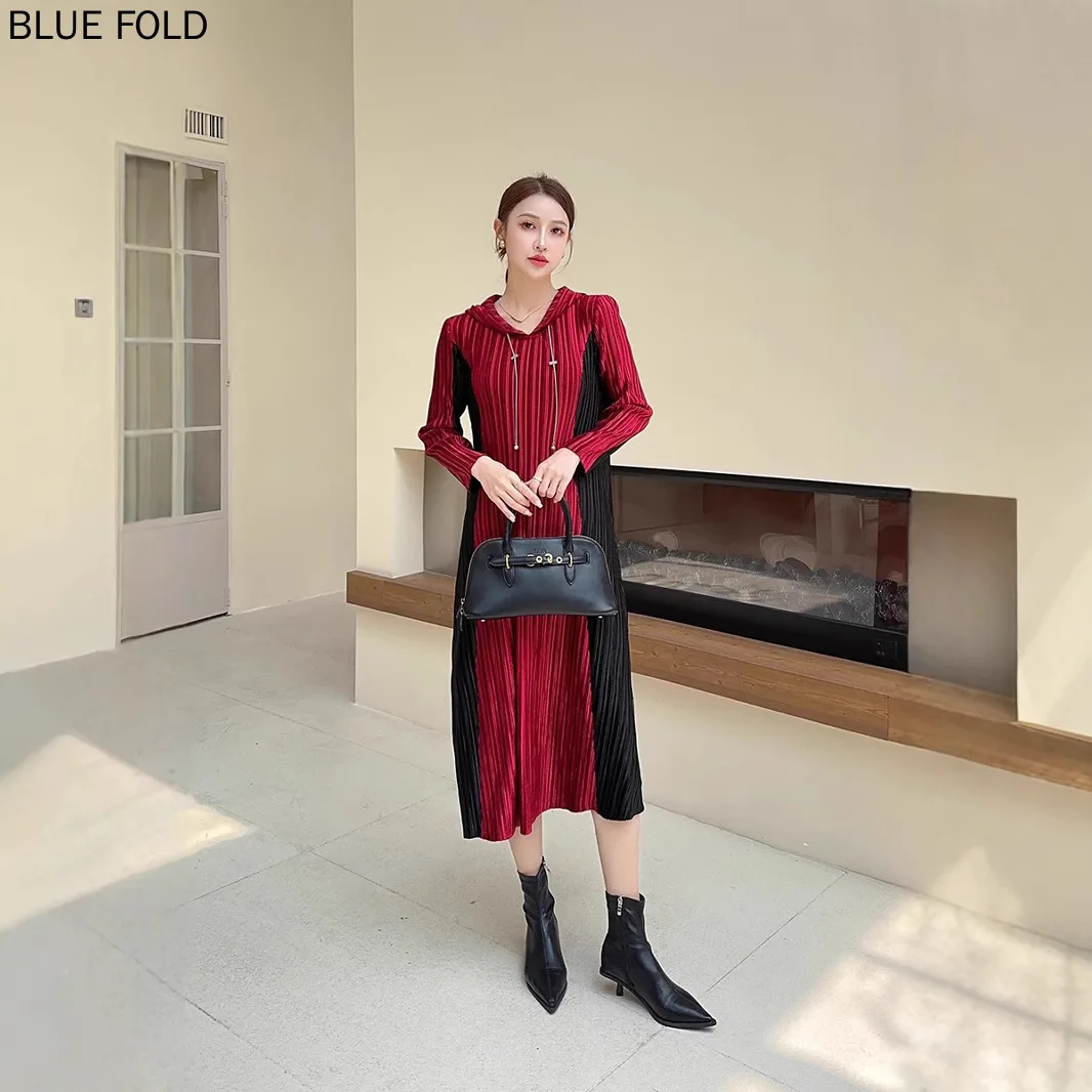 Miyake плиссированное новое бархатное платье на осень и зиму элегантное женское