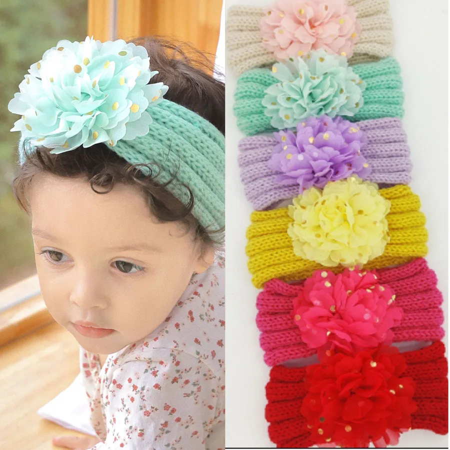

Детская вязаная повязка на голову, милые повязки на голову с цветами для девочек, сезон осень-зима, теплая одежда, аксессуары, реквизит для фотографии, головной убор черного и зеленого цветов