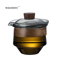 wizamony high borosilicate glass covered bowl tea cup kung fu tea set tea bowl office glass teapot hand pot set coffee mug