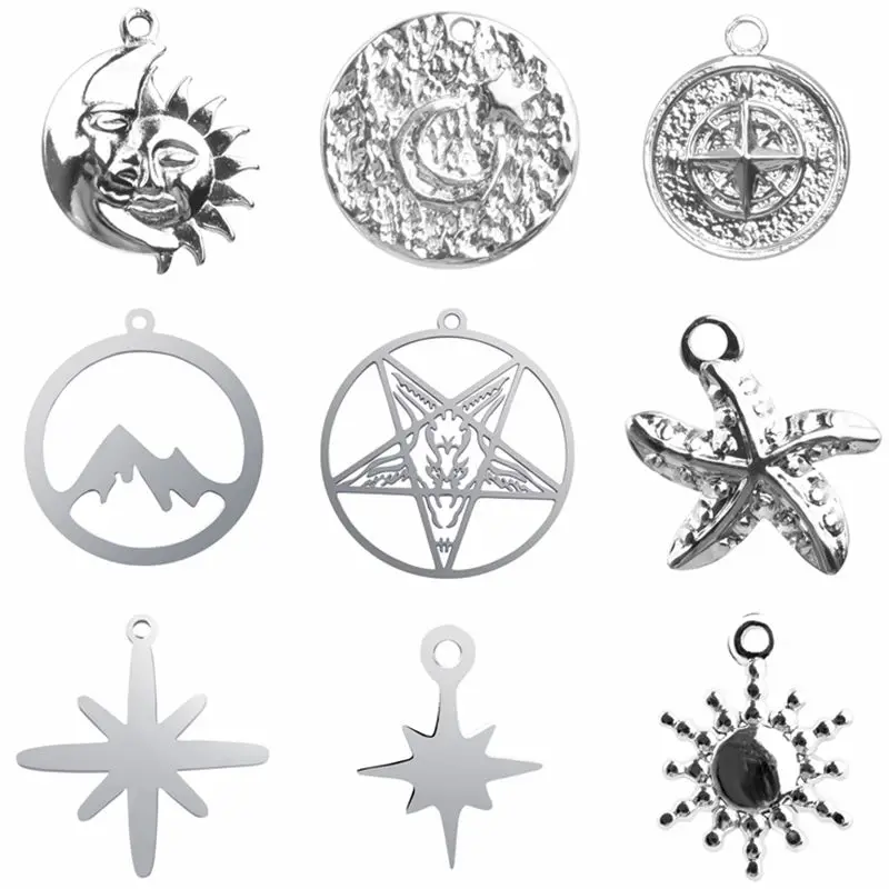 

5pcs/Lot Star Moon Sun Round Stainless Steel Charm Pendant Accessories diy collares Necklace/Bracelets Jewelry Making colgante