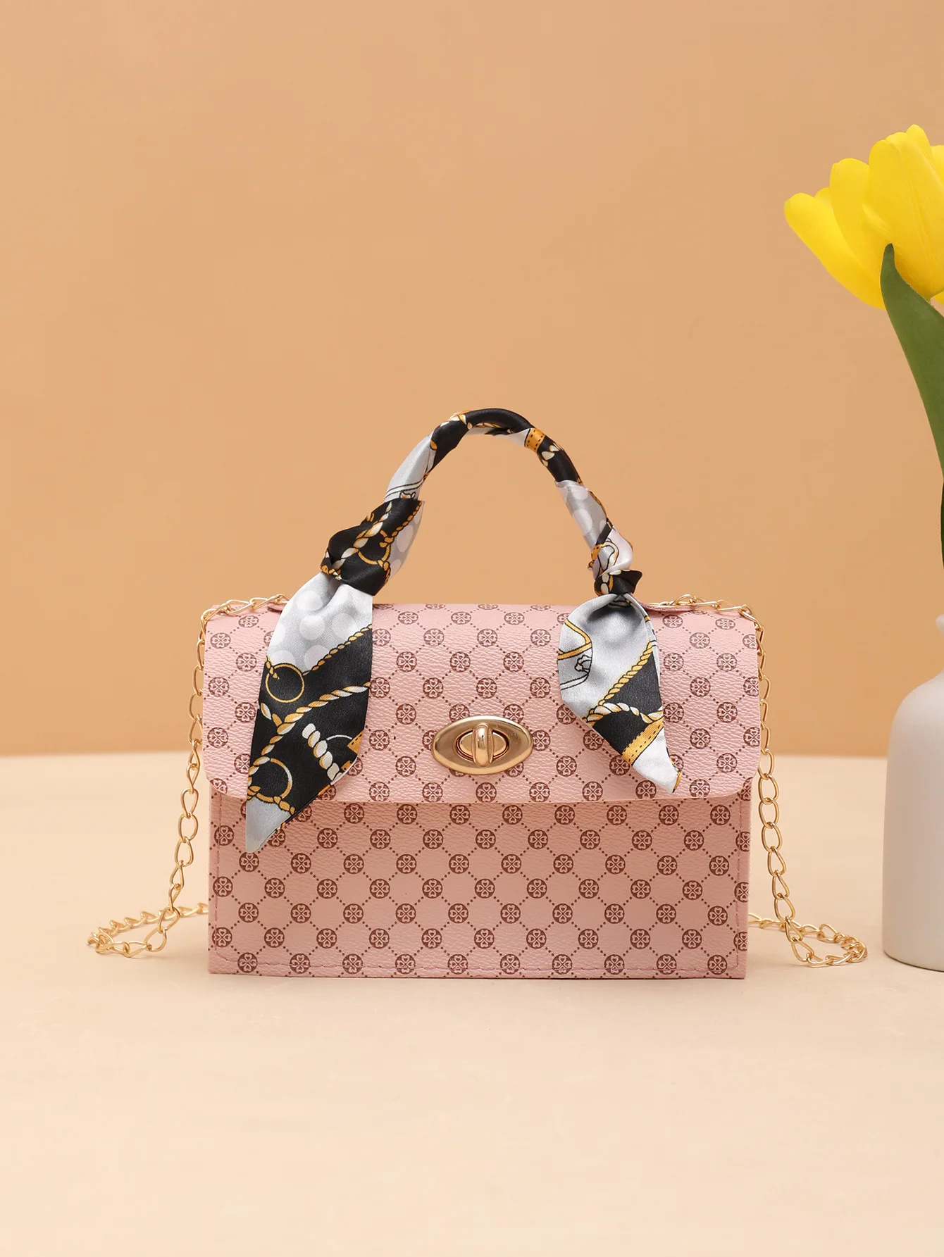 Розовая сумка USDEU летняя через плечо из искусственной кожи с принтом квадратная