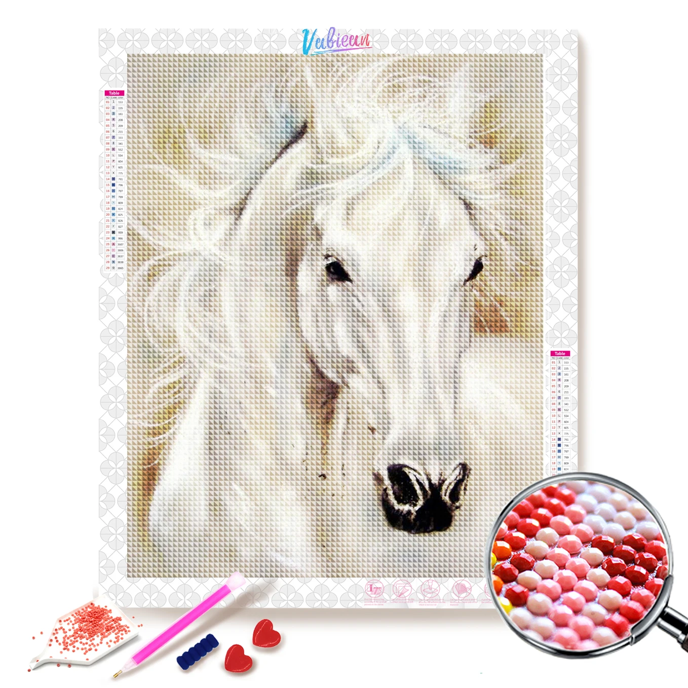 

5D DIY White Horse Diamond Painting Cross Stitch Diamond Embroidery Picture of Rhinestones Home Decor