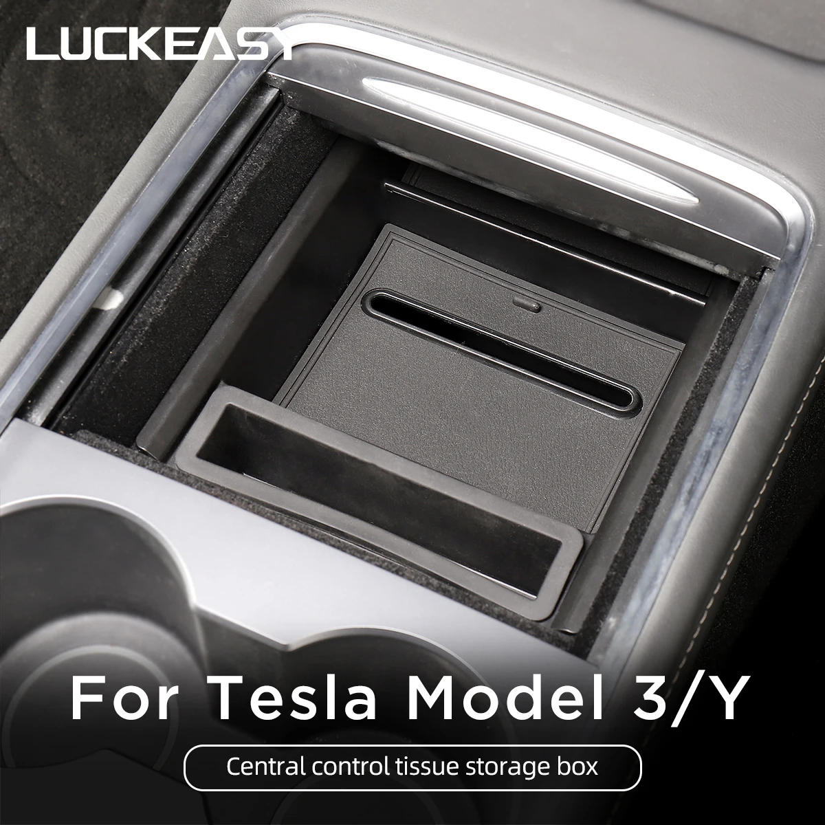 

LUCKEASY For Tesla Model 3 Model Y Central Control Tissue Storage Box Interior Accessories Car Center Armrest Stowing Tidying