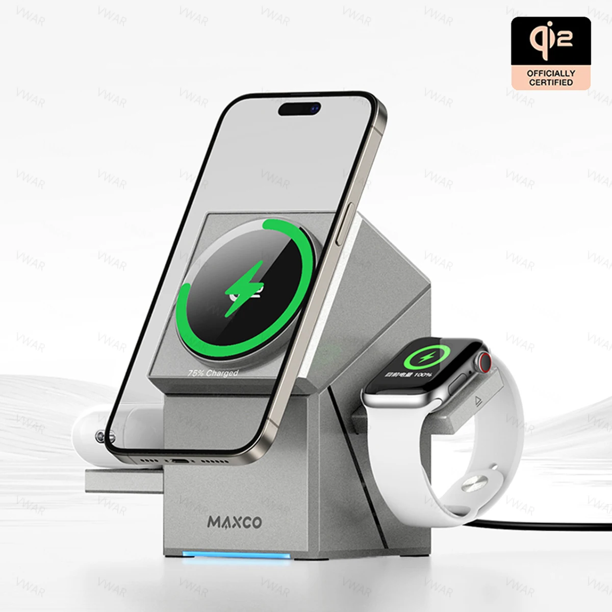 MAXCO Qi2 Беспроводное зарядное устройство 3-в-1 Magsafe Магнитная быстрая зарядка