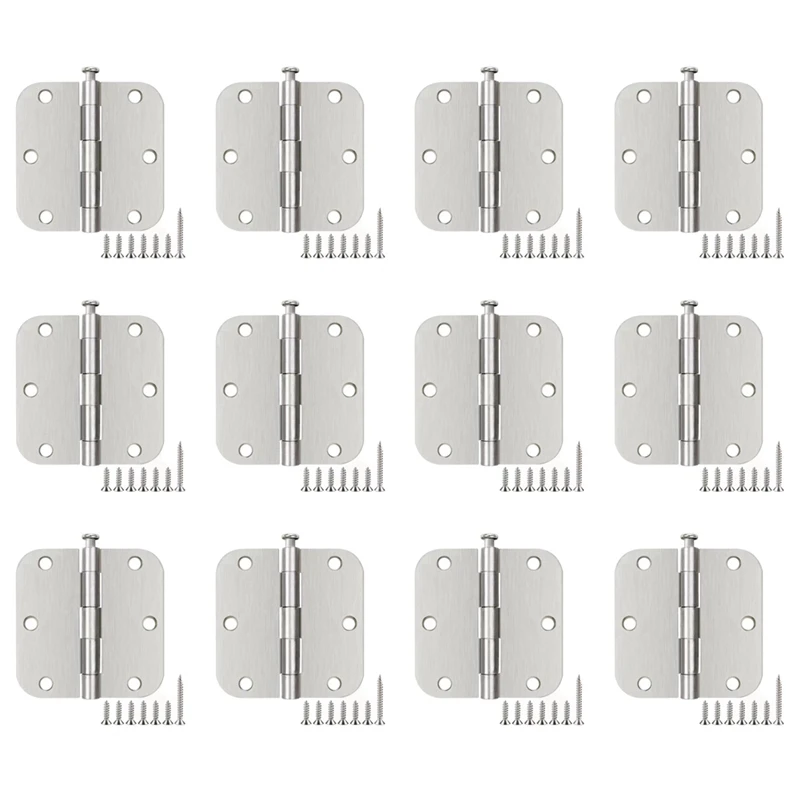 

12 Sets Of Large Round Corner American Style Hinges Square Flush Wood Doors Hinges Silver