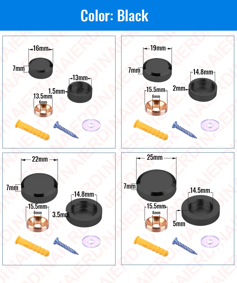 

NAIERDI Зеркальные винты из нержавеющей стали 4 шт.